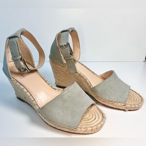 Vince Camutto Leera Espadrille Wedge Leather Light Sage Green Ankle Strap Size 8